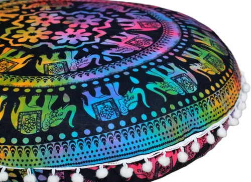 Miniatura 6 de CRAFT KALA Funda de cojín redonda de 32" con mandala bohemio para meditación, funda de puf para sala de India, funda de cojín para yoga, decoración