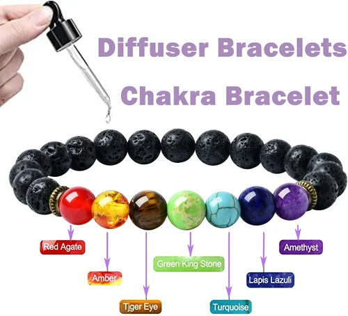 Miniatura 3 de HEDQFM 2 pulseras de piedra energética con ojo de tigre de 7 chakras, piedras de lava, aromaterapia, difusor de aceites esenciales, pulseras