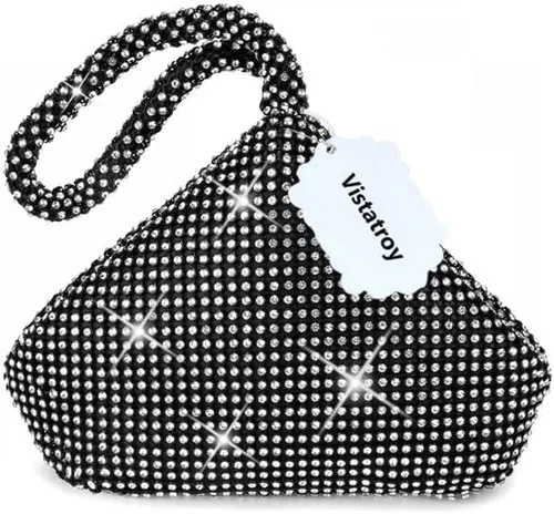 Miniatura 7 de Bolso de noche para mujer, con diamantes de imitación brillantes, triángulo, cadena de diseño, bolso de mano para fiesta, graduación, boda