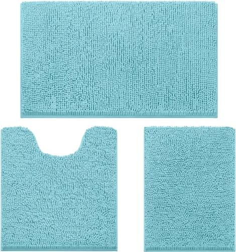 Miniatura 28 de HOMEIDEAS Juego de 3 alfombras de baño, ultra suaves, antideslizantes, absorbentes, de chenilla, juego de alfombrillas de baño para inodoro (beige)