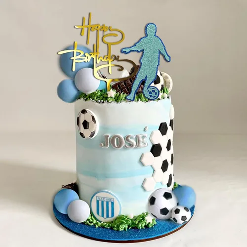 Miniatura 6 de 28 piezas de decoración de pastel de fútbol para niños, decoración de cupcakes deportivos con bolas azules y blancas y mini pelotas de fútbol