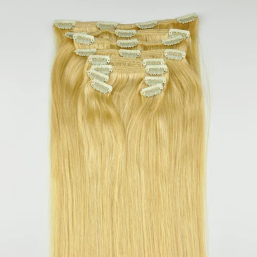 Miniatura 3 de TRESSMATCH® Extensiones de cabello humano Remy con clip de 20 a 22 pulgadas, grueso a puntas, rubio decolorado (sólido613), juego de cabeza completa
