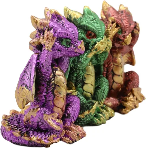 Miniatura 4 de Ebros Gift Conjunto metálico colorido de dragón bebé tres sabios ver oír hablar no mal crías caprichosas Wyrmlings dragones figuras como mito