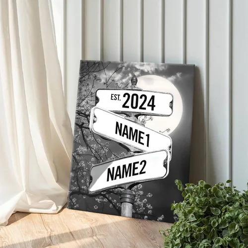 Miniatura 42 de Impresiones en lienzo personalizadas: letrero de calle Crossroads para parejas, arte de pared, nombres y fechas, regalo personalizado, impresión