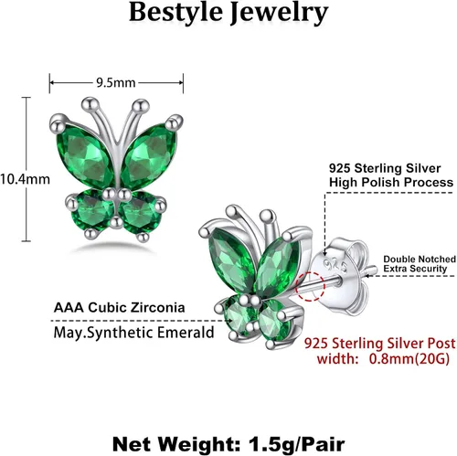 Miniatura 7 de Bestyle Anillo de collar de mariposa con piedra natal plateada para mujeres, delicado y lindo regalo de joyería de mariposa para mujeres
