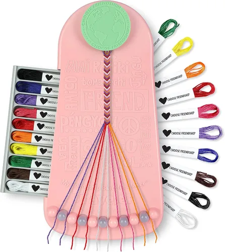 Kit de fabricación de pulseras Choose Friendship – 20 hilos precortados, telar portátil con almacenamiento, hace 8 pulseras, regalo artesanal para