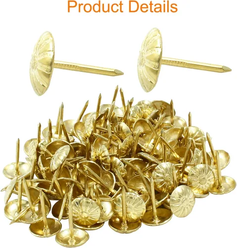 Miniatura 3 de 100 tachuelas decorativas para tapicería de latón dorado, muebles antiguos, clavos para tapicería, margaritas para sofá, puerta y manualidades