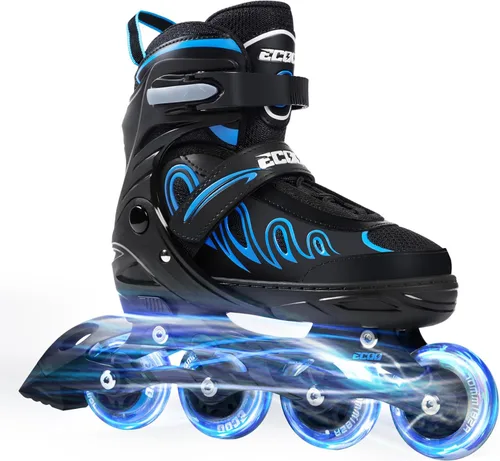 Patines en línea para niñas y niños de 5 a 8 años, 8 a 12 años, ruedas iluminadas, tamaño ajustable, para niños, adultos, mujeres, exteriores Azul