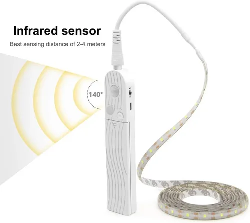 Miniatura 3 de CFGROW - Sensor de movimiento de iluminación para debajo del gabinete, 10 pies escalera de cama de cuatro modos armario lámpara cinta, impermeable 5