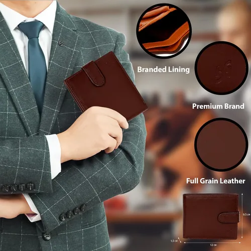 Miniatura 3 de StarHide Billetera para hombre con bloqueo RFID, de piel real, compacto, con bolsillo, tarjetero para identificación, 1075, marrón y marrón, Marrón