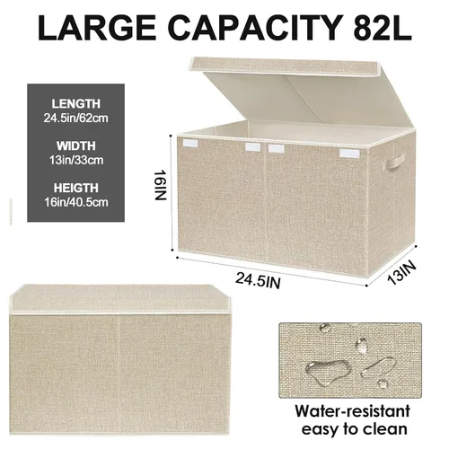 Miniatura 4 de Baúl grande de almacenamiento para juguetes con tapa - Cajas organizadoras plegables para niños con asas para niños, niñas, guardería, sala de Beige