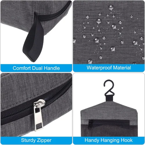 Miniatura 3 de PATIKIL Neceser de viaje, organizador de maquillaje portátil, bolsa de aseo impermeable con gancho para colgar para hombres y mujeres, Gris