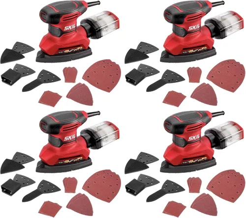 SKIL SR232301 - Lijadora de detalles multifunción con cable con caja antipolvo de microfiltro, 3 accesorios adicionales y 12 hojas de lijado