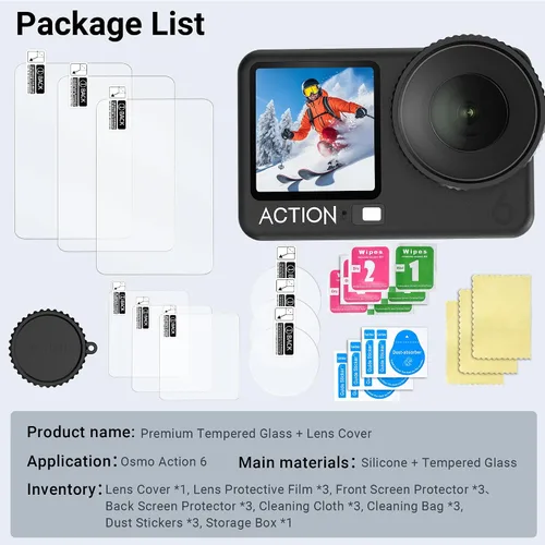 Miniatura 9 de CYNOVA Osmo Action 6 - Protector de pantalla para DJI Osmo Action 6, protector de pantalla de vidrio templado ultra transparente con 1 funda