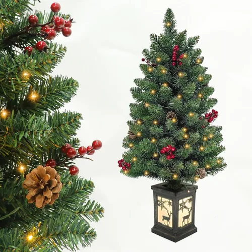 Miniatura 13 de BTU - Árbol de Navidad artificial plegable, 5 pies, 90 luces LED, escarcha, delgado, para el hogar, festividades, chimenea, fiestas, decoración