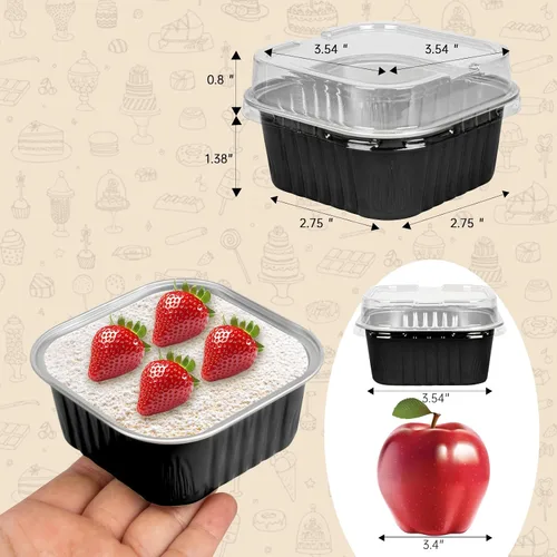 Miniatura 2 de 50 Pcs Mini Square Baking Cups with Lids,5oz Aluminum Foil Mini Cake Pans with Lids,Disposable Ramekins Cake Pans,150ml Dessert Cups Cupcake Pans