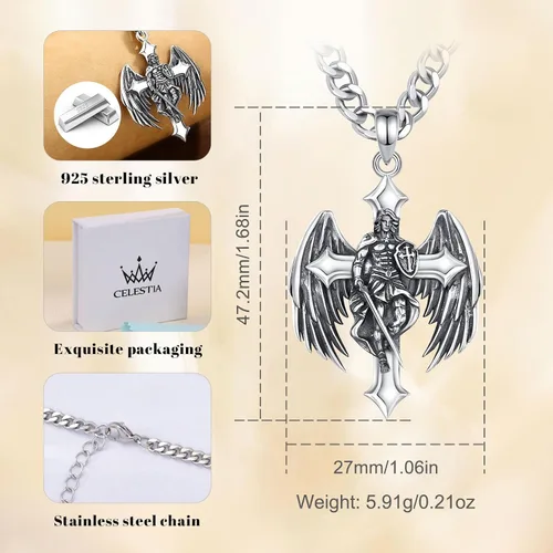 Miniatura 50 de CELESTIA Medallas de plata de ley 925 San Miguel/San Cristóbal/San Benito/San Gabriel/Virgen María/Jesús/Caravaca/Metatrón/Sello de los Siete