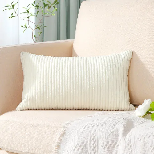 Miniatura 360 de Artscope Fundas de Almohada de Pana a Rayas Acogedoras Súper Suaves Decorativas Cuadradas Fundas de Cojín para Sofá Sillón Dormitorio Decoración