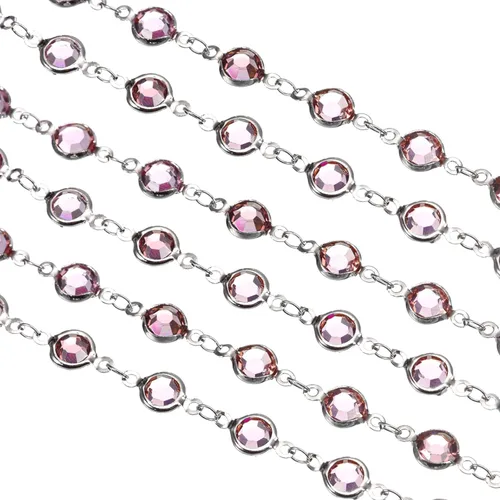 uxcell Cadena de diamantes de imitación morados de 2 yardas a granel con cadena de latón chapada en plata para hacer joyas, manualidades, pulseras,