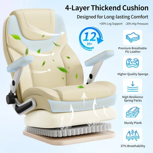 Miniatura 5 de Silla de oficina grande y alta con brazos 5D, silla de escritorio resistente de tela y piel sintética, soporte lumbar ajustable y altura, función