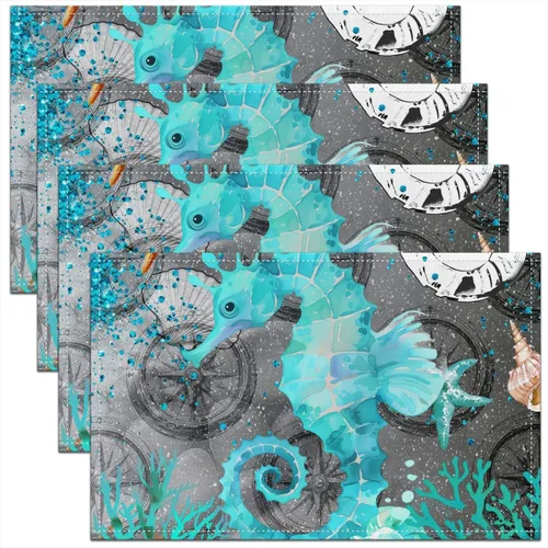 Manteles individuales para mesa de caballito de mar para niños, ultra suaves con temática de criaturas, manteles individuales para mesa de comedor