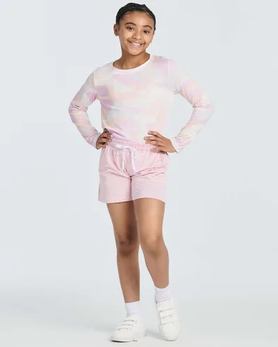 Miniatura 6 de Real Essentials Paquete de 4 pantalones cortos para correr de rendimiento atlético para niñas con cordón y bolsillos