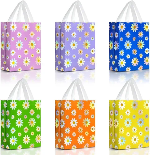 Miniatura 12 de Nush Nush Bolsas de regalo de mariposa con asas de tamaño mediano - Juego de 12 bolsas de regalo florales con brillante impresión holográfica