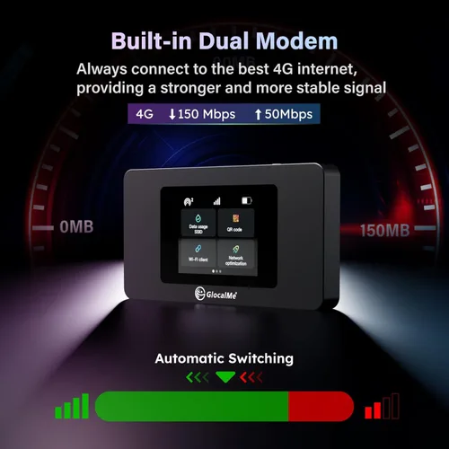 Miniatura 2 de GlocalMe DuoTurbo 4G LTE Hotspot WiFi portátil para viajes en más de 200 países, dispositivo de punto de acceso móvil con datos globales de 1.1GB