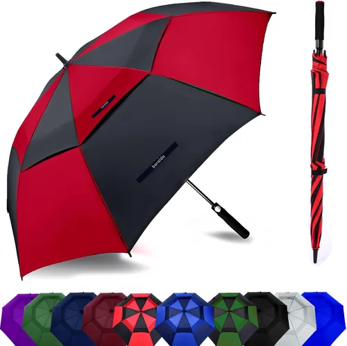 Miniatura 21 de Paraguas de golf extragrande de 62, 68 y 72 pulgadas, con doble dosel ventilado, resistente al viento, impermeable, de apertura automática