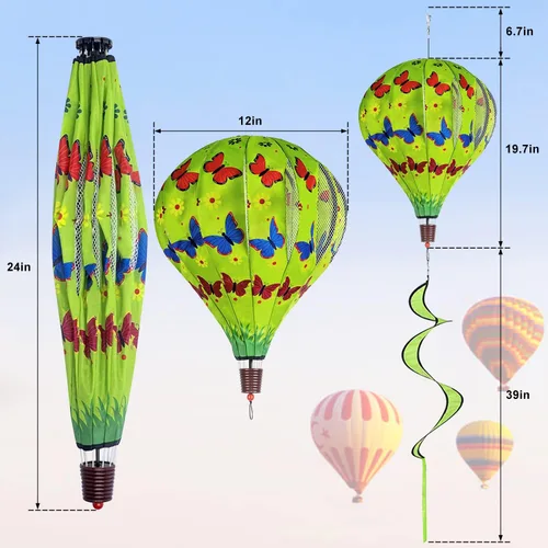 Miniatura 2 de Paquete de 2 molinos de viento para colgar en exteriores, molinos de viento grandes, para patio y jardín (colibríes + mariposa)