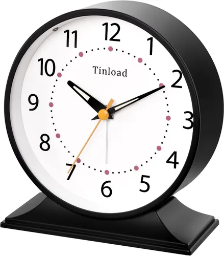 Miniatura 2 de Tinload Reloj despertador analógico retro antiguo de 4.5 pulgadas, pequeño reloj silencioso de mesita de noche con luz manual, funciona