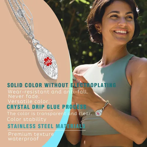 Miniatura 12 de Pulseras de alerta médica elegantes personalizadas para mujer con grabado gratis, pulsera de identificación de emergencia personalizada