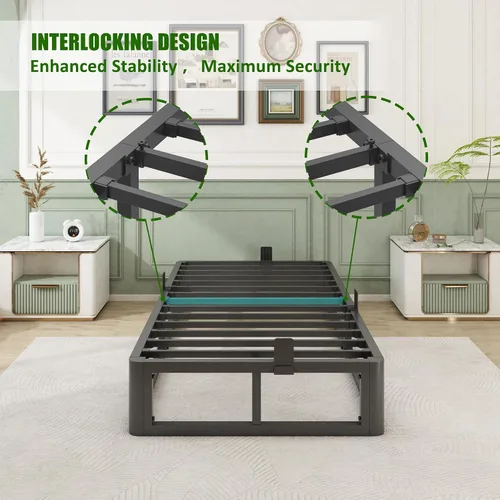 Miniatura 6 de Firpeesy - Base de cama individual de 6 pulgadas con bordes de esquinas redondas, base de plataforma metálica individual de bajo perfil con soporte
