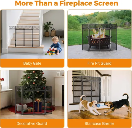 Miniatura 8 de BEAMNOVA - Pantalla para chimenea de 50.2 x 34.3 pulgadas, color negro, con puertas y herramientas, protector contra chispas de 3 paneles, plegable
