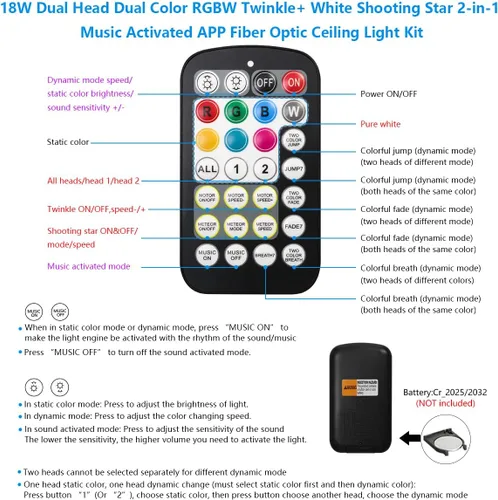 Miniatura 4 de AKEPO Luces de fibra óptica 2 en 1 centelleo+meteoro de 18 W, puertos de doble color con 1300 piezas+240 piezas de fibras meteor en 0.03 pulgadas