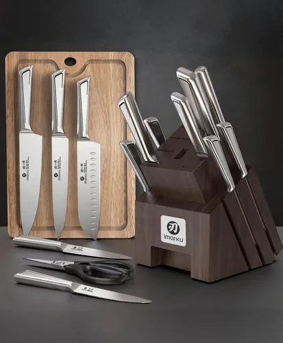 Miniatura 2 de imarku Juego de cuchillos de cocina de 16 piezas con bloque de acero de alto carbono, juego de cuchillos japoneses ultra afilados para cocina, mango