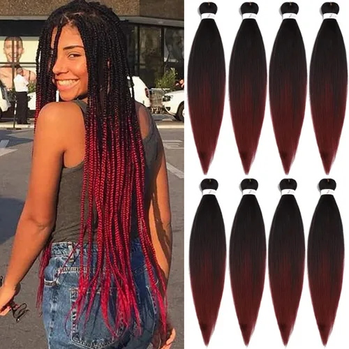 Miniatura 71 de Extensiones de cabello trenzado morado preestiradas, 20 pulgadas, 2 piezas de cabello sintético trenzado para niñas y mujeres, fiesta, disfraz