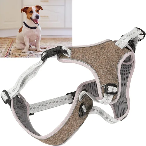 Miniatura 7 de Dog Vest Harness Adjustable Reflective Pet AntiLost Chest Harness for Large Medium Dogs Coffee Color Polyester Nylon One Size (S)