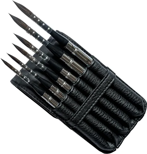 873Round - Pinceles de pintura profesionales para acuarela, 6 piezas, ardilla sintética, pelo mixto, juego de pinceles de bolsillo de viaje para
