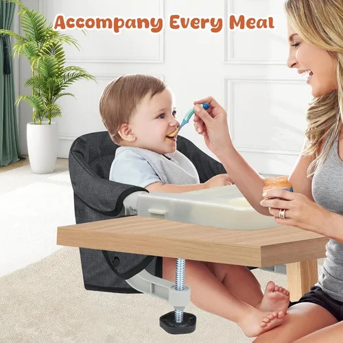 Miniatura 5 de Silla alta de gancho con bandeja desmontable, silla alta portátil plegable de viaje para bebé, asiento de alimentación ligero con bolsa de Negro