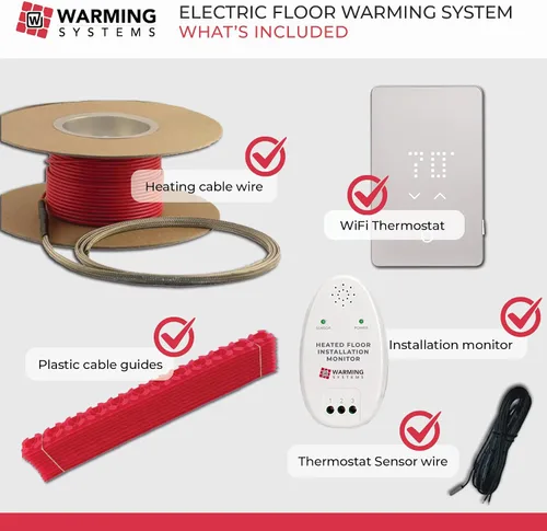 Miniatura 7 de Kit de calefacción por suelo radiante eléctrico de 10 pies cuadrados y 120 V - Incluye cable calefactor, termostato programable, sensor, guías