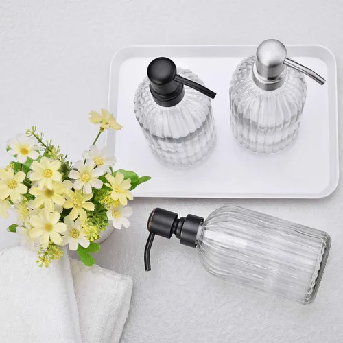 Miniatura 2 de Dispensadores de jabón de vidrio para cocina y baño, botella de vidrio pesado de 16 onzas, bomba de níquel cepillado de acero inoxidable