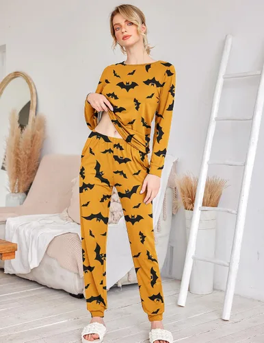 Miniatura 8 de Ekouaer Conjunto de pijama de manga larga para mujer, ropa de dormir suave con cuello redondo y bolsillos