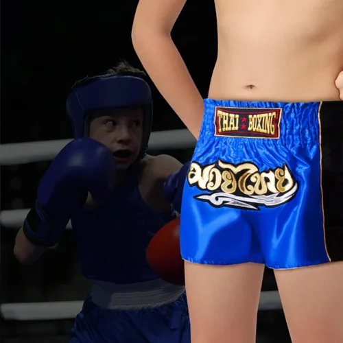 Miniatura 6 de Pantalones cortos de Muay Thai para niños (4 años a 10 años) para boxeo, kickboxing, artes marciales mixtas, entrenamiento para niños y niñas