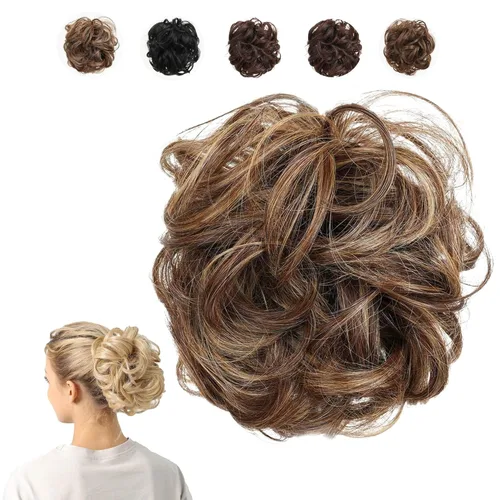 Miniatura 12 de Juvabun Moño desordenado con clip de garra, rubio playa, piezas de cabello para mujer, extensiones onduladas y rizadas en moño, extensión de cabello