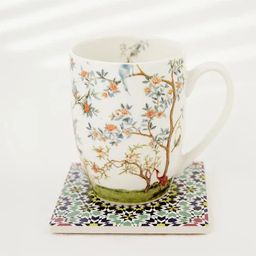 Miniatura 5 de ALYC Juego de Tazas de Café de Porcelana Fina – Diseño de Taza de Té con Pájaro y Flores de Rama – Paquete de 2 Tazas de Té de Porcelana con Caja