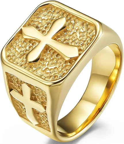 Jude Jewelers Anillo de boda con sello de acero inoxidable, cruz cristiana, religiosa, cóctel, fiesta, motociclista, Metal, Zirconia cúbica