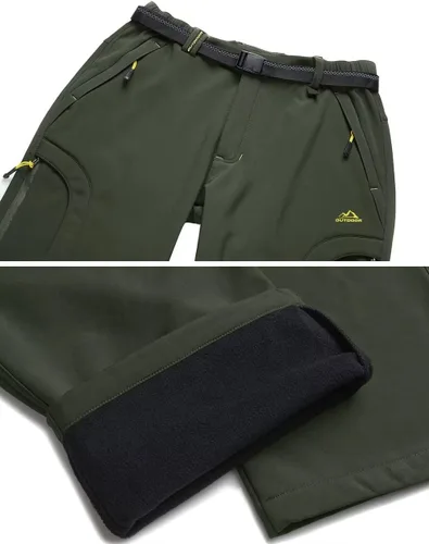 Miniatura 5 de MAGCOMSEN Pantalones de invierno para hombre, 5 bolsillos con cremallera, pantalones de esquí para nieve, con forro polar, resistentes al agua
