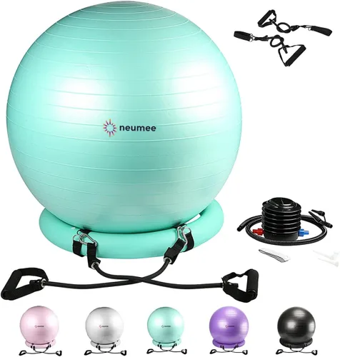 Miniatura 12 de Silla de pelota de yoga con pelota de ejercicio de 65 cm y 2 bandas de resistencia, base de estabilidad para oficina en casa, yoga, pilates