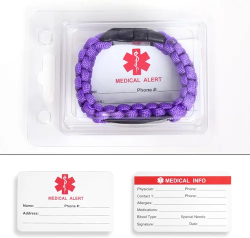Miniatura 33 de Pulsera de alerta médica Paracord para hombres y mujeres Pulsera de identificación médica de acero inoxidable con hebillas de liberación lateral